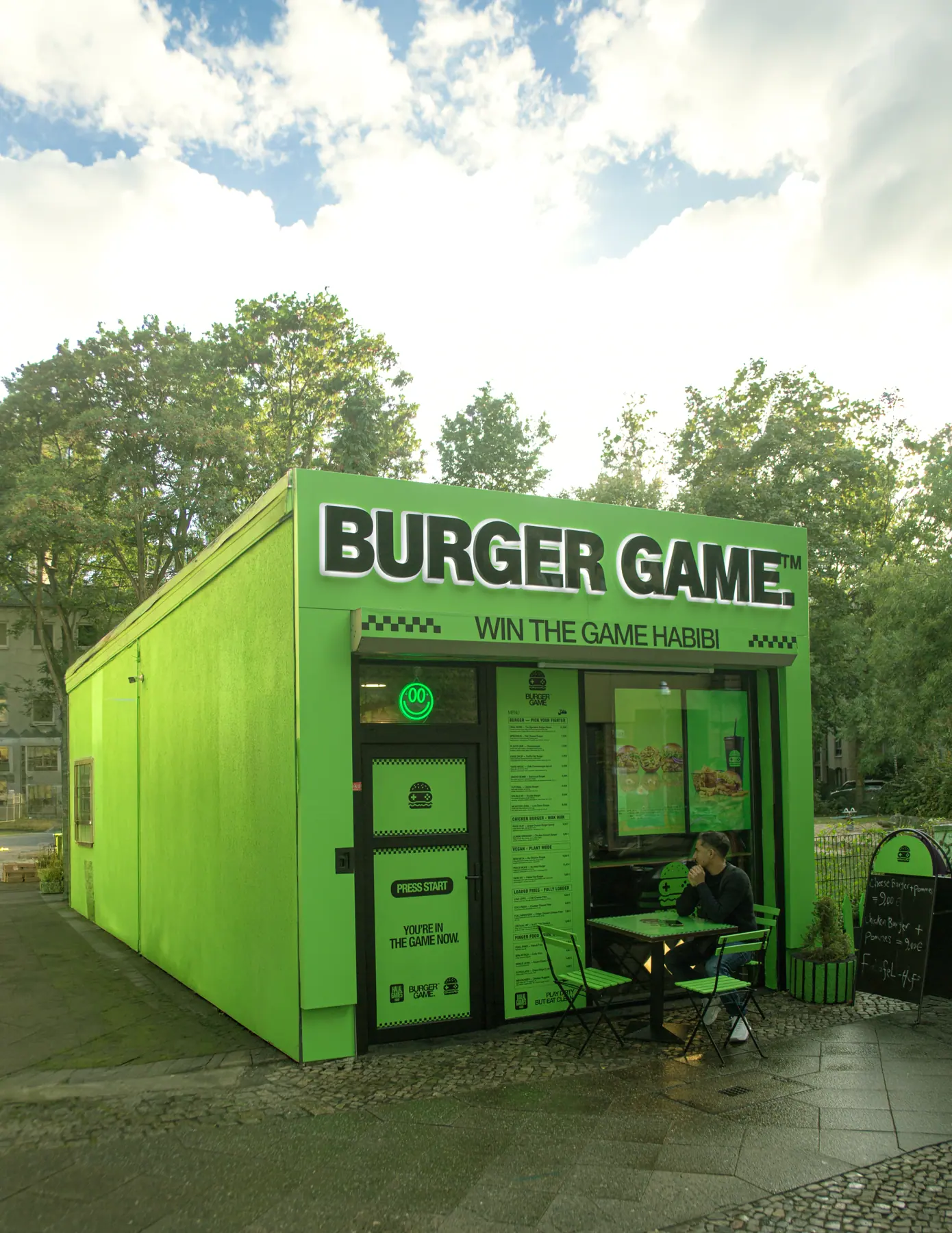 Burger Game shop seating outside